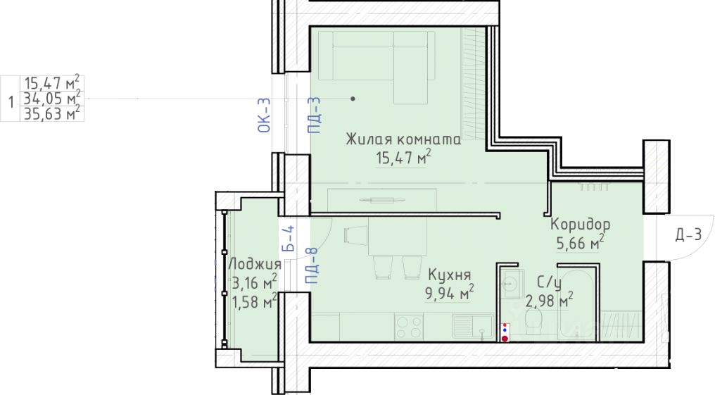 планировка квартиры 36 м2